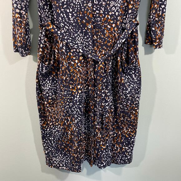 Garnet Hill Women Mixed Print Mavis Button Up Tie Waist Knit Dress Size S - Picture 3 of 9